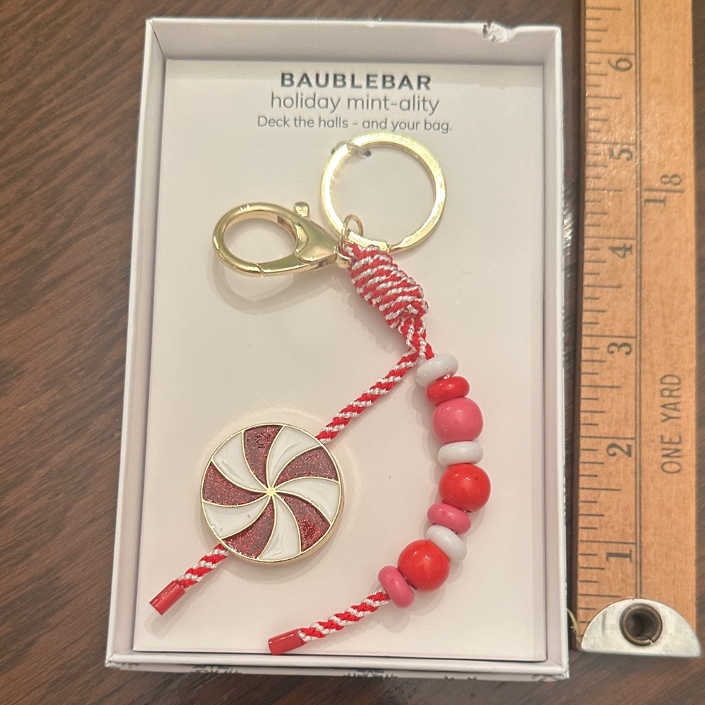 Baublebar holiday Mint-ality deck the halls and your bag key chain and bag charm